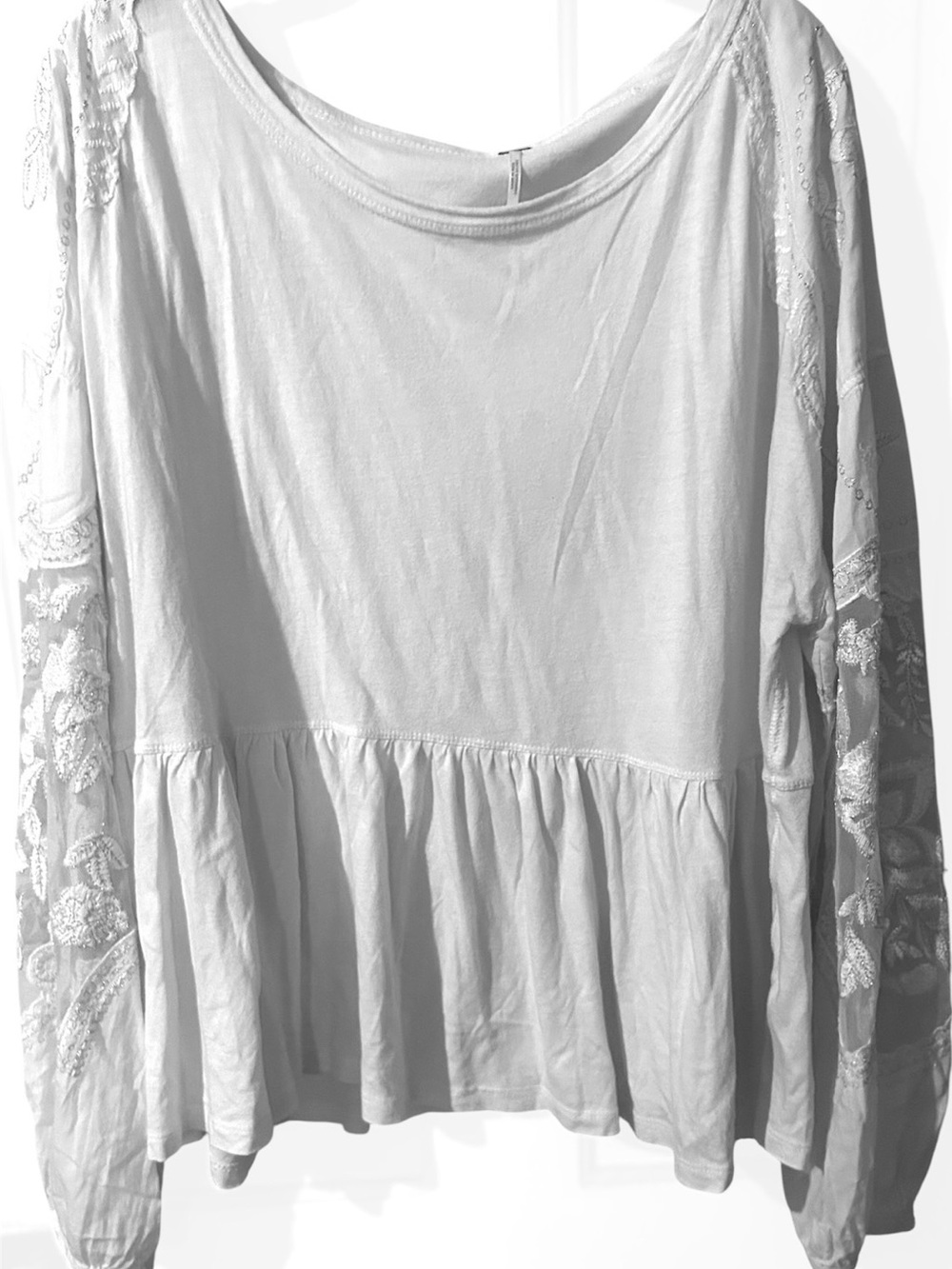 Free People White Penny Long Sleeve Embroidered Top Size Large